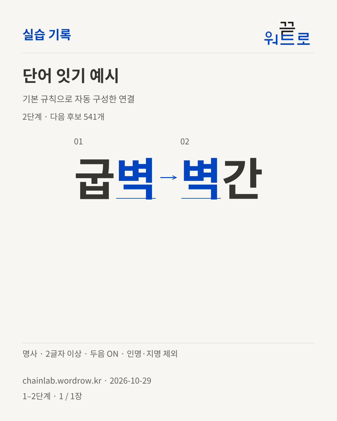 굽벽 → 벽간. 기본 규칙으로 자동 구성한 2단계 예시