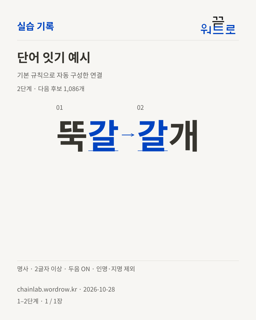 뚝갈 → 갈개. 기본 규칙으로 자동 구성한 2단계 예시
