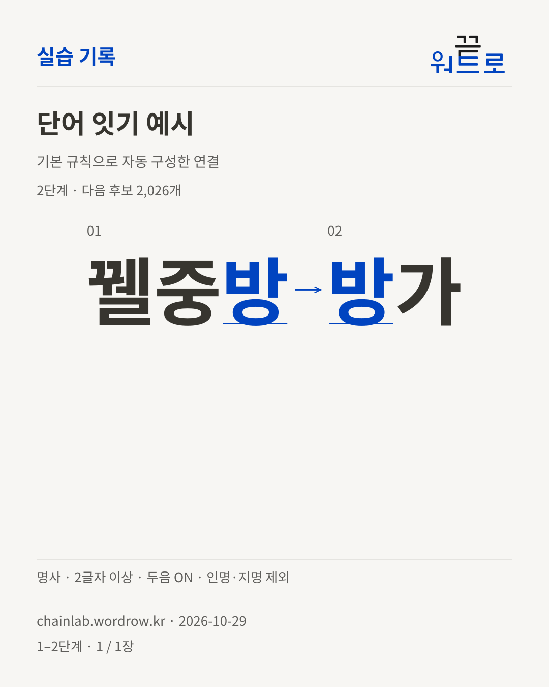 꿸중방 → 방가. 기본 규칙으로 자동 구성한 2단계 예시