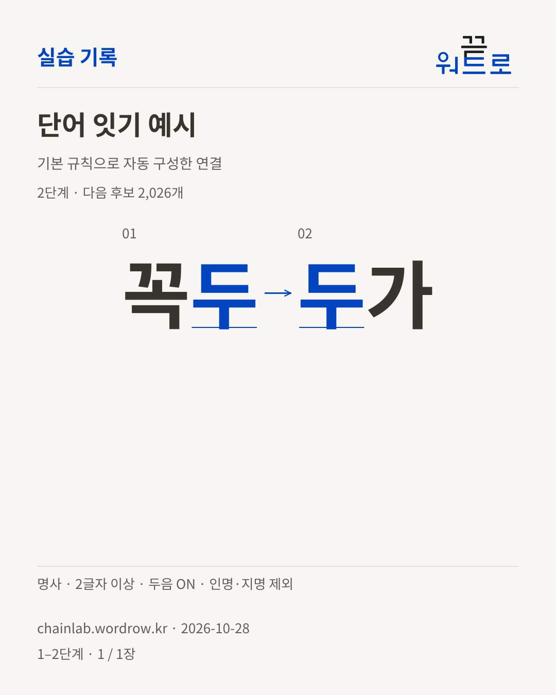 꼭두 → 두가. 기본 규칙으로 자동 구성한 2단계 예시