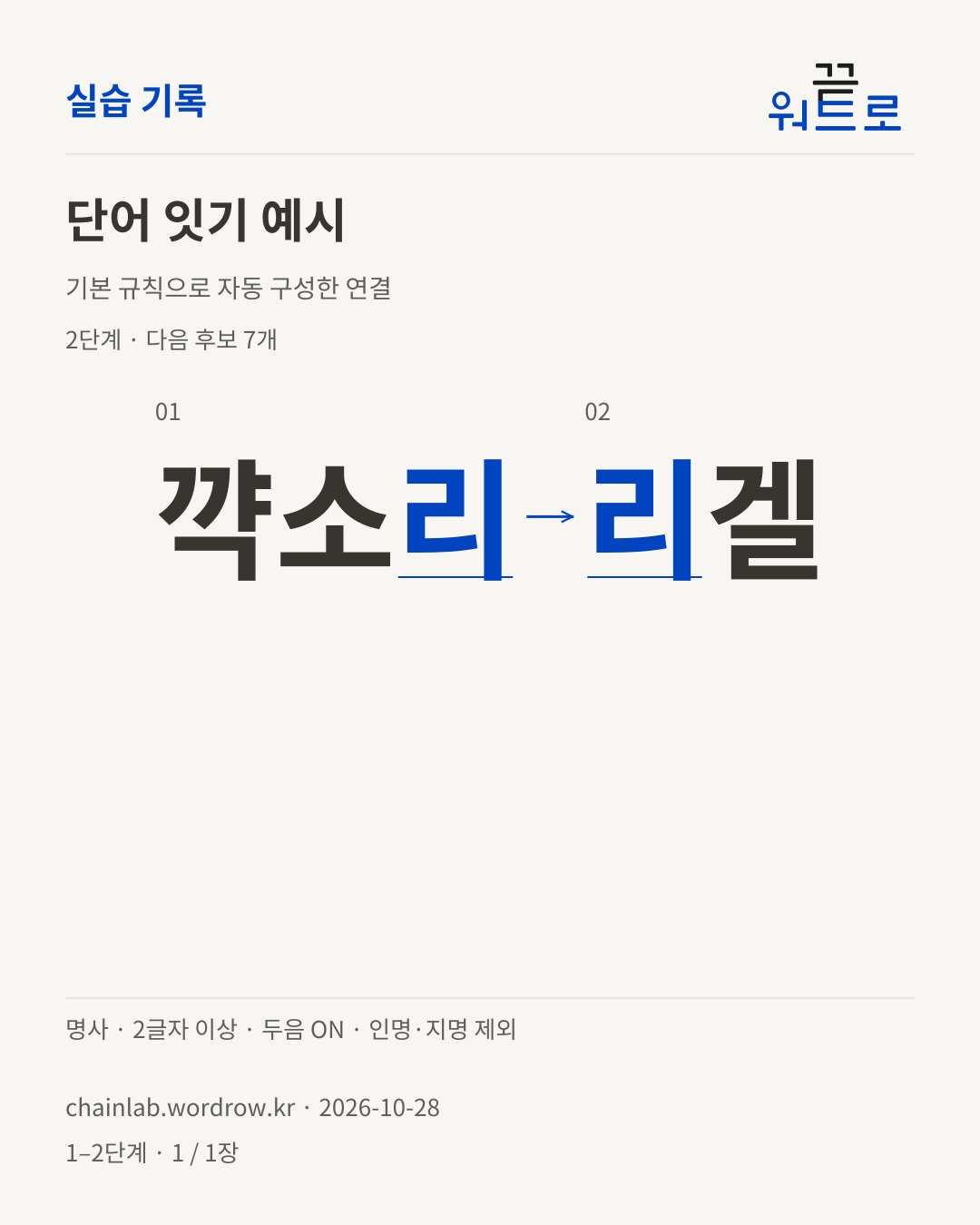 꺅소리 → 리겔. 기본 규칙으로 자동 구성한 2단계 예시