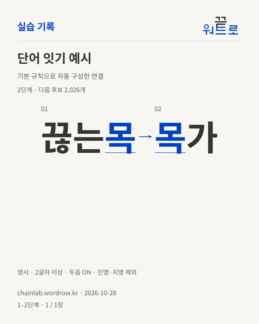 끊는목 → 목가. 기본 규칙으로 자동 구성한 2단계 예시
