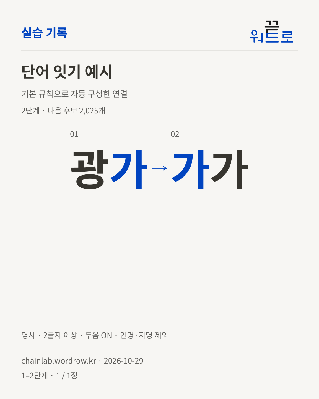 광가 → 가가. 기본 규칙으로 자동 구성한 2단계 예시