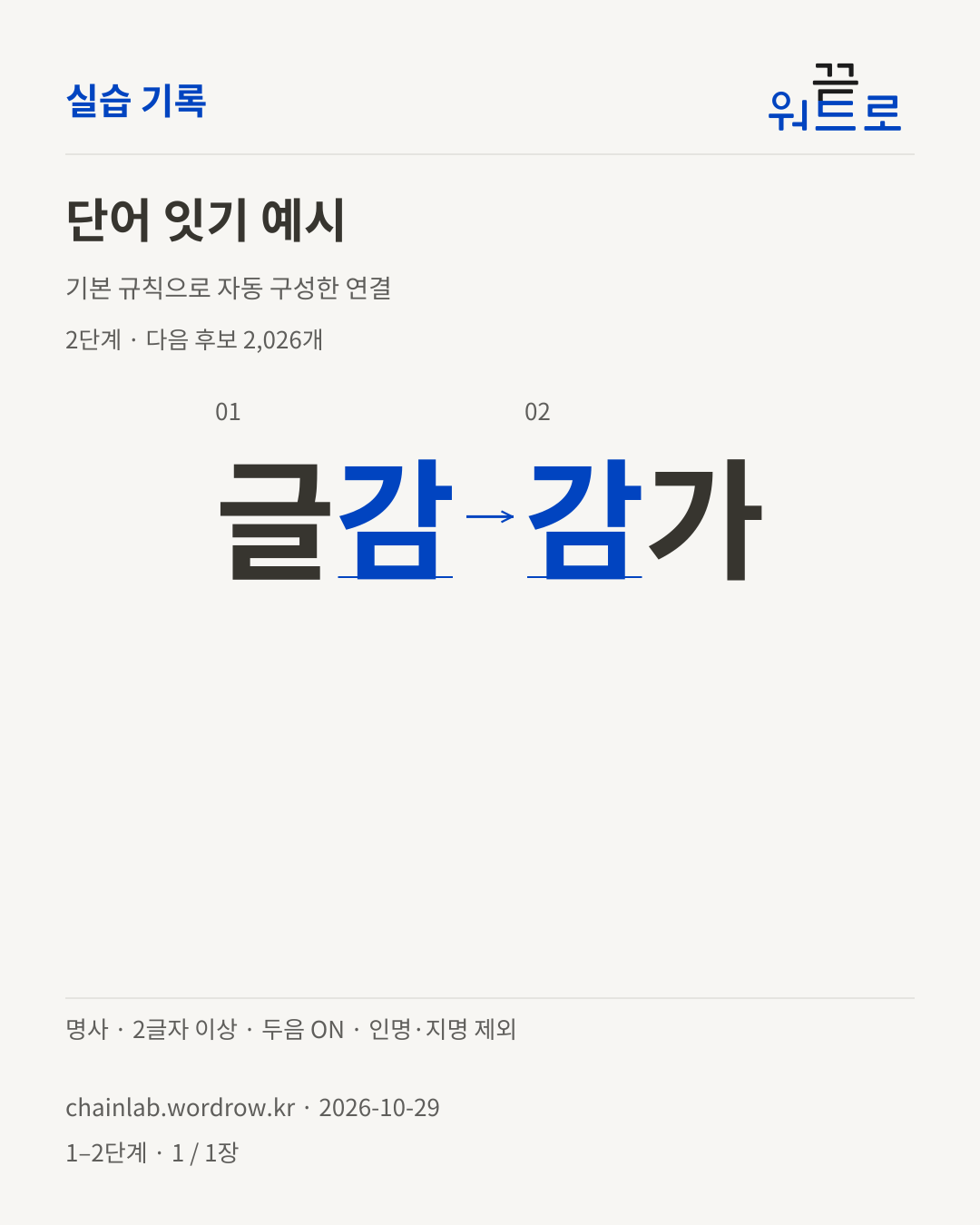 글감 → 감가. 기본 규칙으로 자동 구성한 2단계 예시